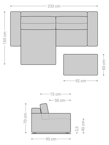 DELIFE Rohová pohovka Lanzo 230x155 cm mikrovlákno čierna variabilné ležadlo s taburetom