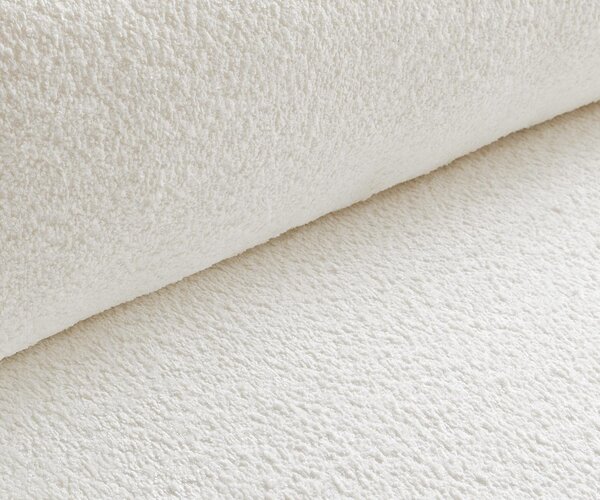 DELIFE Rohová pohovka Lanzo 230x155 cm bouclé bielo-krémová ležadlo variabilné s taburetom