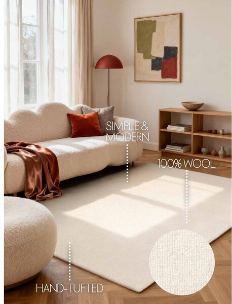 Krémový ručne tkaný vlnený koberec 160x230 cm Puristic Knots – Elle Decoration