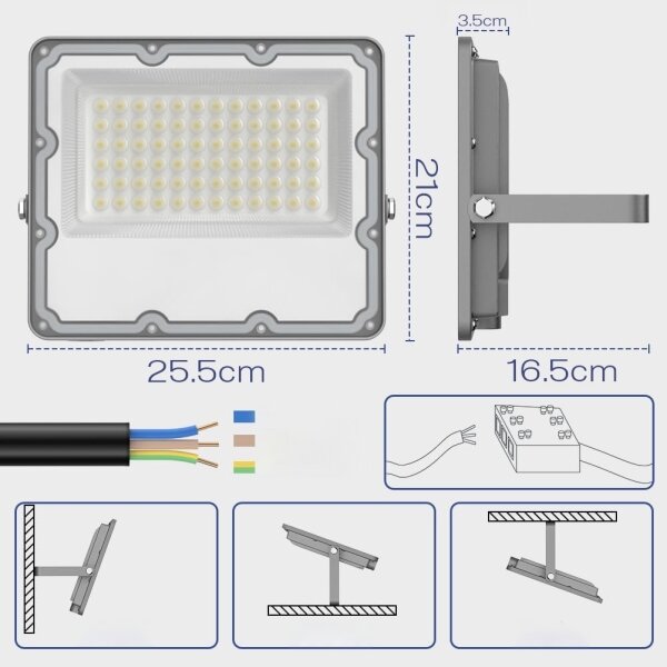 LED vonkajší reflektor LED/100W/230V 4500K IP65 sivý