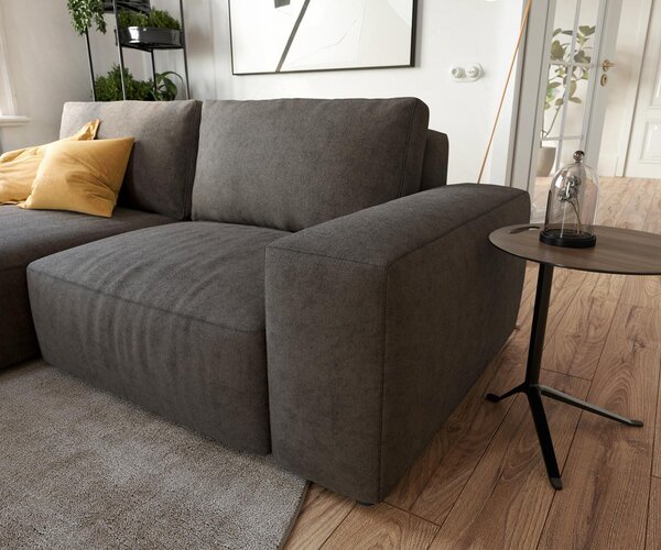 DELIFE Rohová pohovka Lanzo 230x155 cm mikrovlákno khaki-hnedá variabilné ležadlo s taburetom