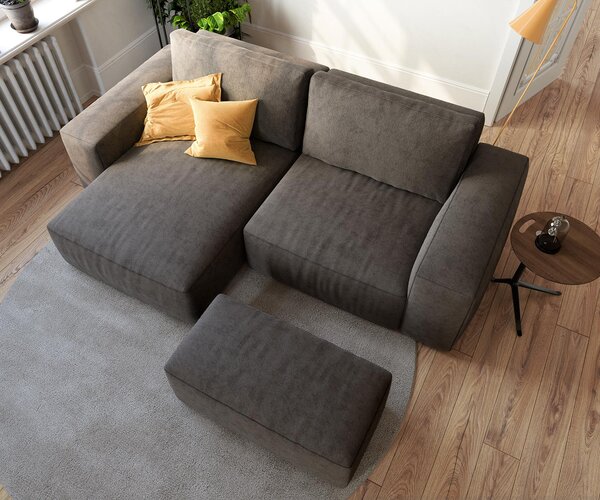 DELIFE Rohová pohovka Lanzo 230x155 cm mikrovlákno khaki-hnedá variabilné ležadlo s taburetom