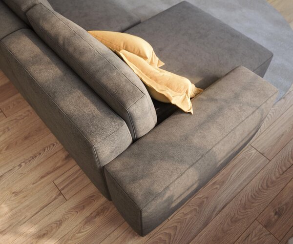DELIFE Rohová pohovka Lanzo 230x155 cm mikrovlákno khaki-hnedá variabilné ležadlo s taburetom