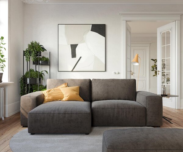 DELIFE Rohová pohovka Lanzo 230x155 cm mikrovlákno khaki-hnedá variabilné ležadlo s taburetom