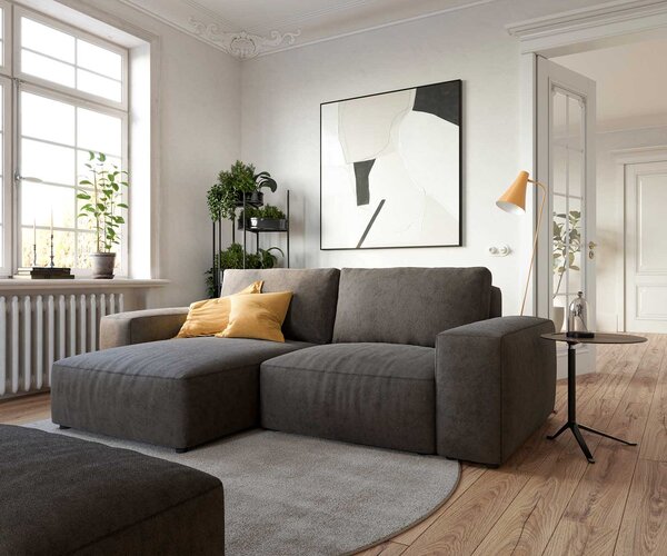 DELIFE Rohová pohovka Lanzo 230x155 cm mikrovlákno khaki-hnedá variabilné ležadlo s taburetom