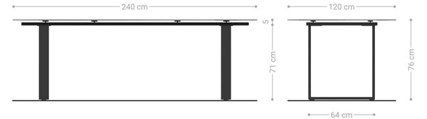 DELIFE Jedálenský stôl Edge zaoblený 240×120 cm keramika Laminam® Nero Greco antracitová nerezová oceľ úzky
