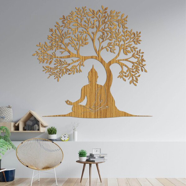 Drevený obraz strom života a Budha - MOTERO 4531 HDF0546