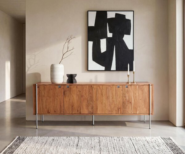 DELIFE Komoda Rivoro 210 cm akácia prírodná 4 dvierka