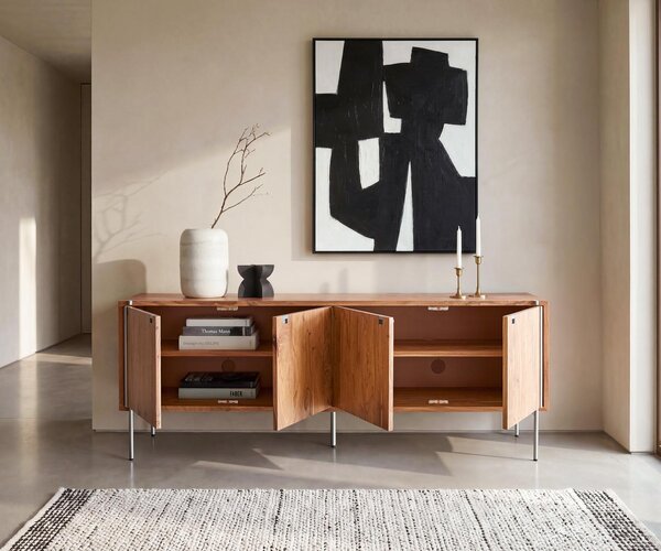DELIFE Komoda Rivoro 210 cm akácia prírodná 4 dvierka