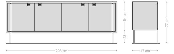 DELIFE Komoda Rivoro 210 cm akácia prírodná 4 dvierka