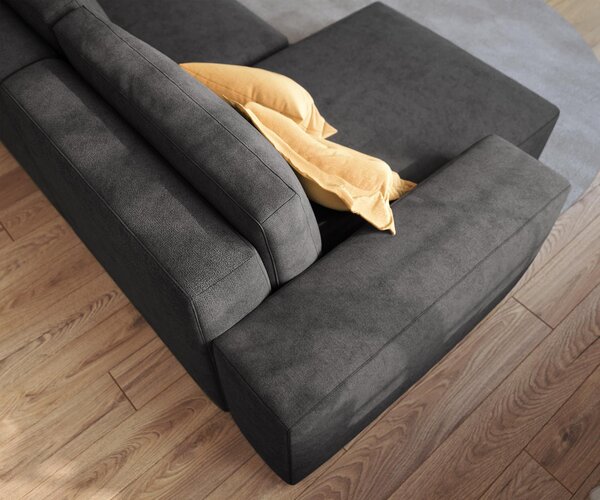 DELIFE Rohová pohovka Lanzo 230x155 cm mikrovlákno čierna variabilné ležadlo s taburetom
