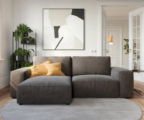 DELIFE Rohová pohovka Lanzo 230x155 cm mikrovlákno khaki-hnedá variabilné ležadlo