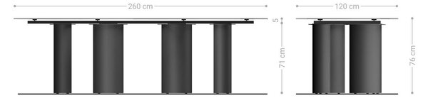 DELIFE Jedálenský stôl Edge zaoblený 260×120 cm keramika Minas Melange bielo-béžová pilier kov čierna