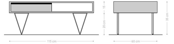 DELIFE Konferenčný stolík Stonegrace 115x60x35 cm akácia prírodná bridlica 2 zásuvky 1 priehradka