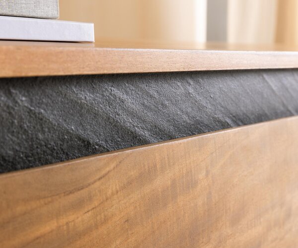 DELIFE Konferenčný stolík Stonegrace 115x60x35 cm akácia prírodná bridlica 2 zásuvky 1 priehradka