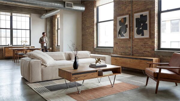 DELIFE Konferenčný stolík Stonegrace 115x60x35 cm akácia prírodná bridlica 2 zásuvky 1 priehradka