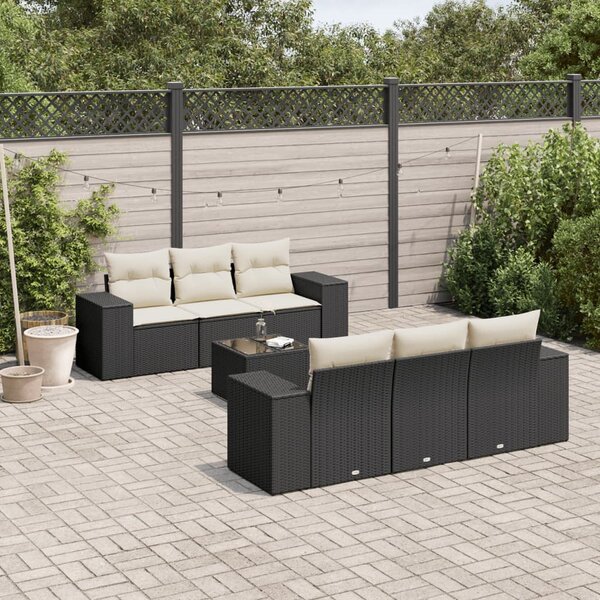 7-dielna záhradná súprava pohoviek s vankúšmi čierna polyratan