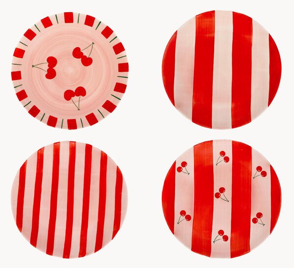 Dezertné taniere Cherry Red Striped, 4 ks