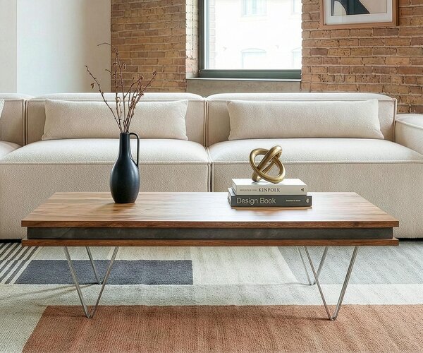 DELIFE Dizajnový konferenčný stolík Stonegrace 117x60x25 cm akácia prírodná bridlica