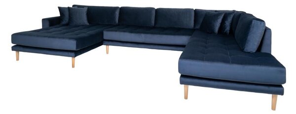 House Nordic - Pohovka LIDO LOUNGE - U 370 cm, modrá, zamat, pravá