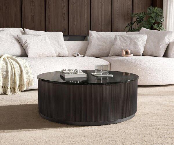 DELIFE Konferenčný stolík Fiorano 90×90 cm mramor čierna strieborná kov Black Antique