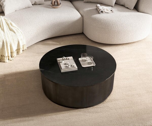 DELIFE Konferenčný stolík Fiorano 90×90 cm mramor čierna strieborná kov Black Antique