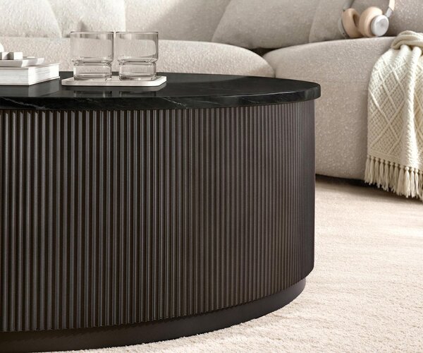 DELIFE Konferenčný stolík Fiorano 90×90 cm mramor čierna strieborná kov Black Antique
