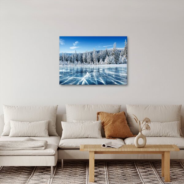 Obraz zamrznutého jazera a zasnežených stromov (70x50 cm)
