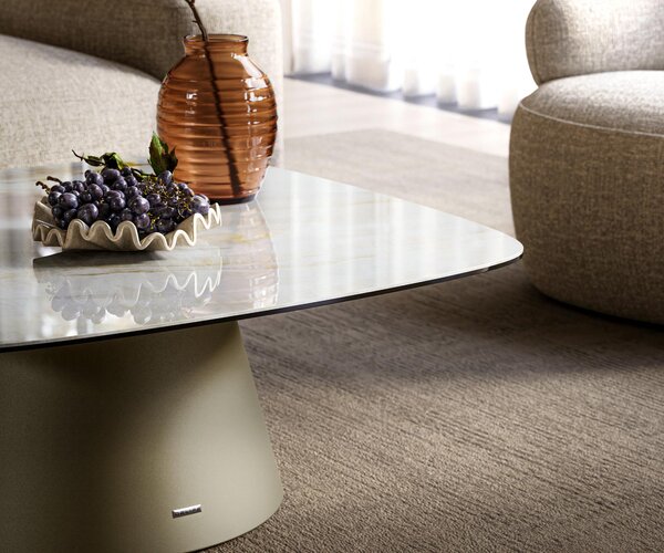 DELIFE Konferenčný stolík Edge zaoblený tvar 90×90 cm keramika onyx perla Borna titánové efektové prevedenie