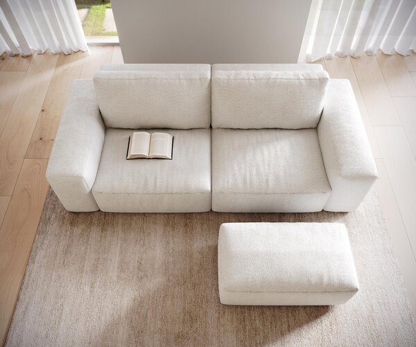 DELIFE Veľká pohovka Lanzo 230x95 cm bouclé bielo-béžová s taburetom