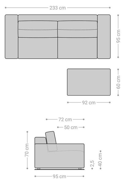 DELIFE Veľká pohovka Lanzo 230x95 cm mikrovlákno čierna s taburetom