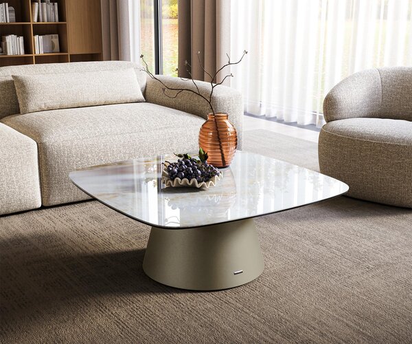 DELIFE Konferenčný stolík Edge zaoblený tvar 90×90 cm keramika onyx perla Borna titánové efektové prevedenie