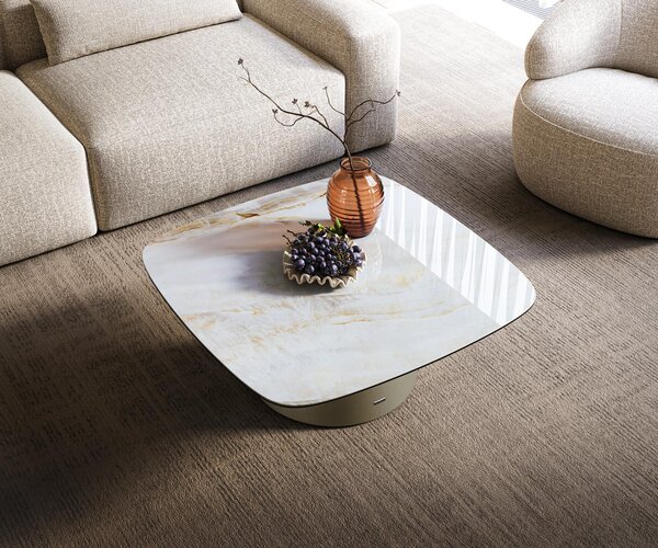 DELIFE Konferenčný stolík Edge zaoblený tvar 90×90 cm keramika onyx perla Borna titánové efektové prevedenie