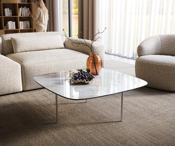 DELIFE Konferenčný stolík Edge zaoblený tvar 90×90 cm keramika onyx perleť Trive nerezová oceľ kefovaná