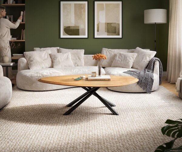 DELIFE Konferenčný stolík Edge organický 140×76 cm dub prírodný Flow-Edge Sarity kov čierna
