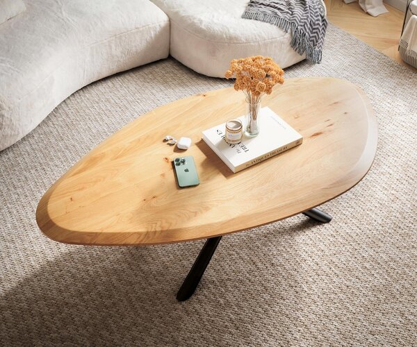 DELIFE Konferenčný stolík Edge organický 140×76 cm dub prírodný Flow-Edge Sarity kov čierna