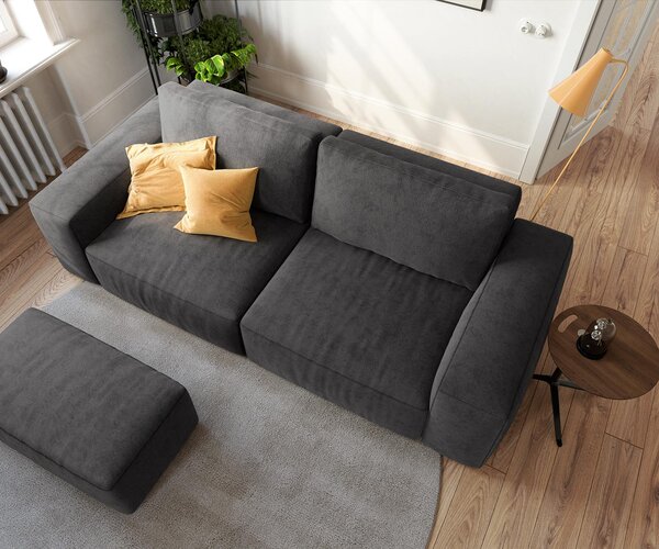 DELIFE Veľká pohovka Lanzo 230x95 cm mikrovlákno čierna s taburetom