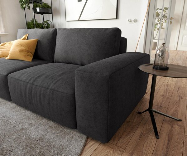 DELIFE Veľká pohovka Lanzo 230x95 cm mikrovlákno čierna s taburetom