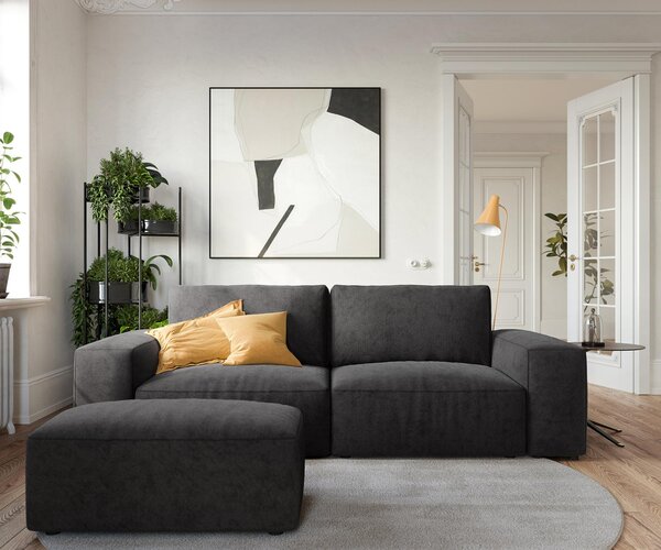 DELIFE Veľká pohovka Lanzo 230x95 cm mikrovlákno čierna s taburetom