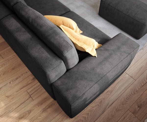 DELIFE Veľká pohovka Lanzo 230x95 cm mikrovlákno čierna s taburetom