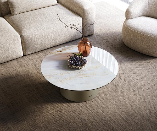DELIFE Konferenčný stolík Edge okrúhly 90×90 cm keramika onyx perla Borna titánová farba