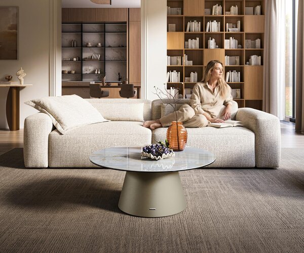DELIFE Konferenčný stolík Edge okrúhly 90×90 cm keramika onyx perla Borna titánová farba