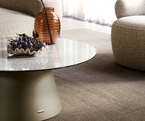 DELIFE Konferenčný stolík Edge okrúhly 90×90 cm keramika onyx perla Borna titánová farba