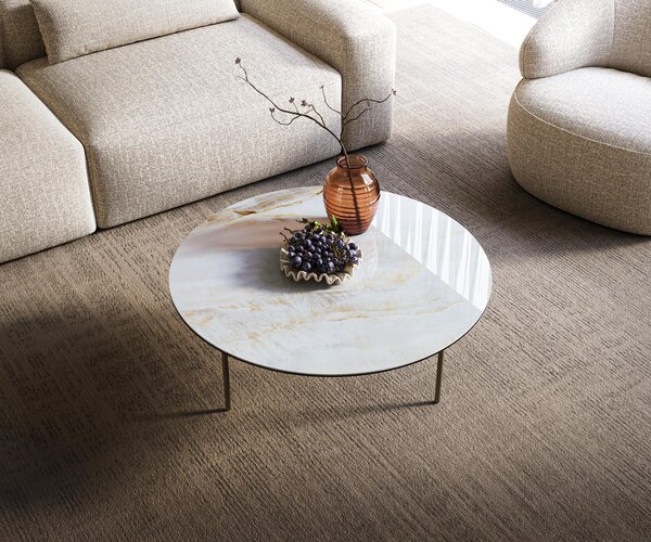 DELIFE Konferenčný stolík Edge okrúhly 90×90 cm keramika Onyx Pearl Trive kov efektový povrch titánová