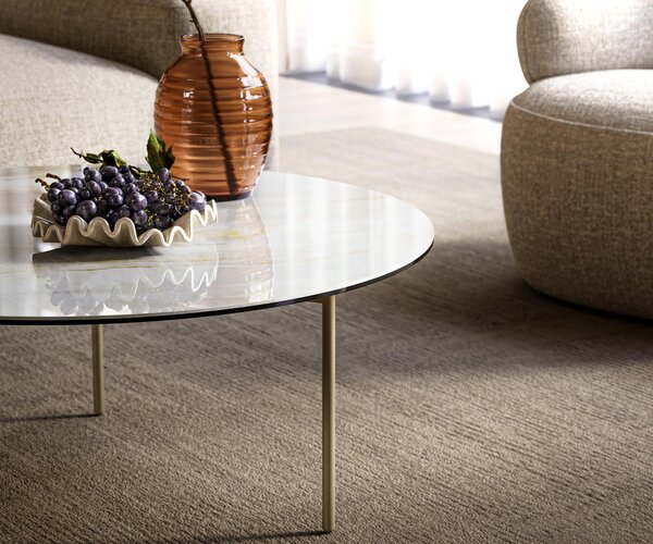 DELIFE Konferenčný stolík Edge okrúhly 90×90 cm keramika Onyx Pearl Trive kov efektový povrch titánová