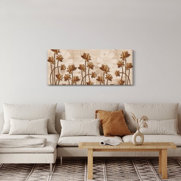 Obraz abstraktných kvetín - hnedá (120x50 cm)