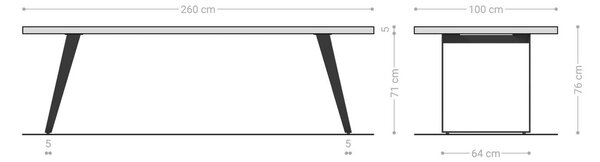 DELIFE Jedálenský stôl Edge 260x100 XL akácia platinová nerezová oceľ zlatá skosený Live-Edge