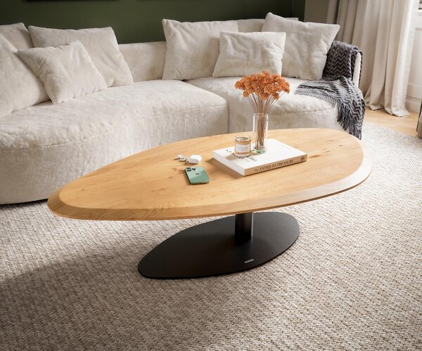 DELIFE Konferenčný stolík Edge organický 140×76 cm dub prírodný Flow-Edge Vibany kov čierna
