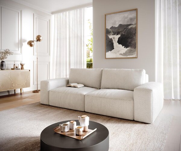 DELIFE Veľká pohovka Lanzo 230x95 cm bouclé bielo-béžová