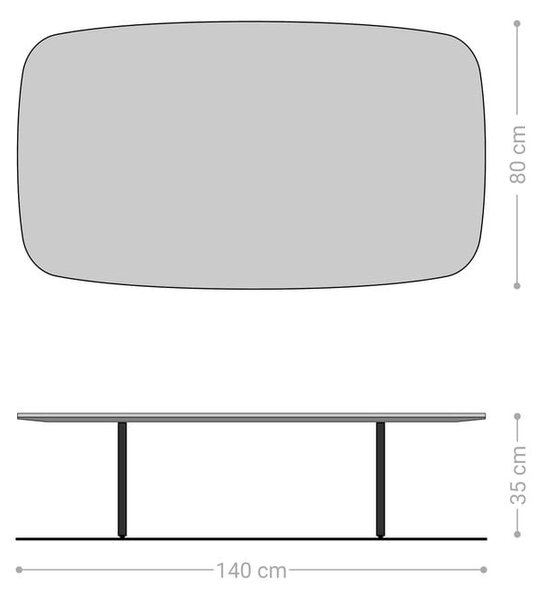 DELIFE Konferenčný stolík Edge zaoblený tvar 140×80 cm keramika betónová sivá Salto kov čierna